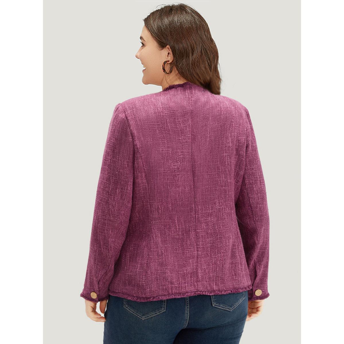 Plus Size Texture Buckle Detail Fuzzy Trim Jacket Women RedViolet Texture Pocket Dailywear Jackets BloomChic 22-24/3X Product Image