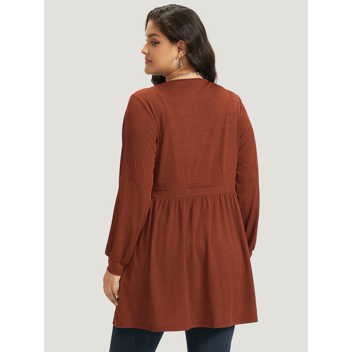 Plus Size Plain Drawstring Knot Gathered Open Front Coat Women Cyan Casual Plain Dailywear Kimonos BloomChic 26/4X Product Image