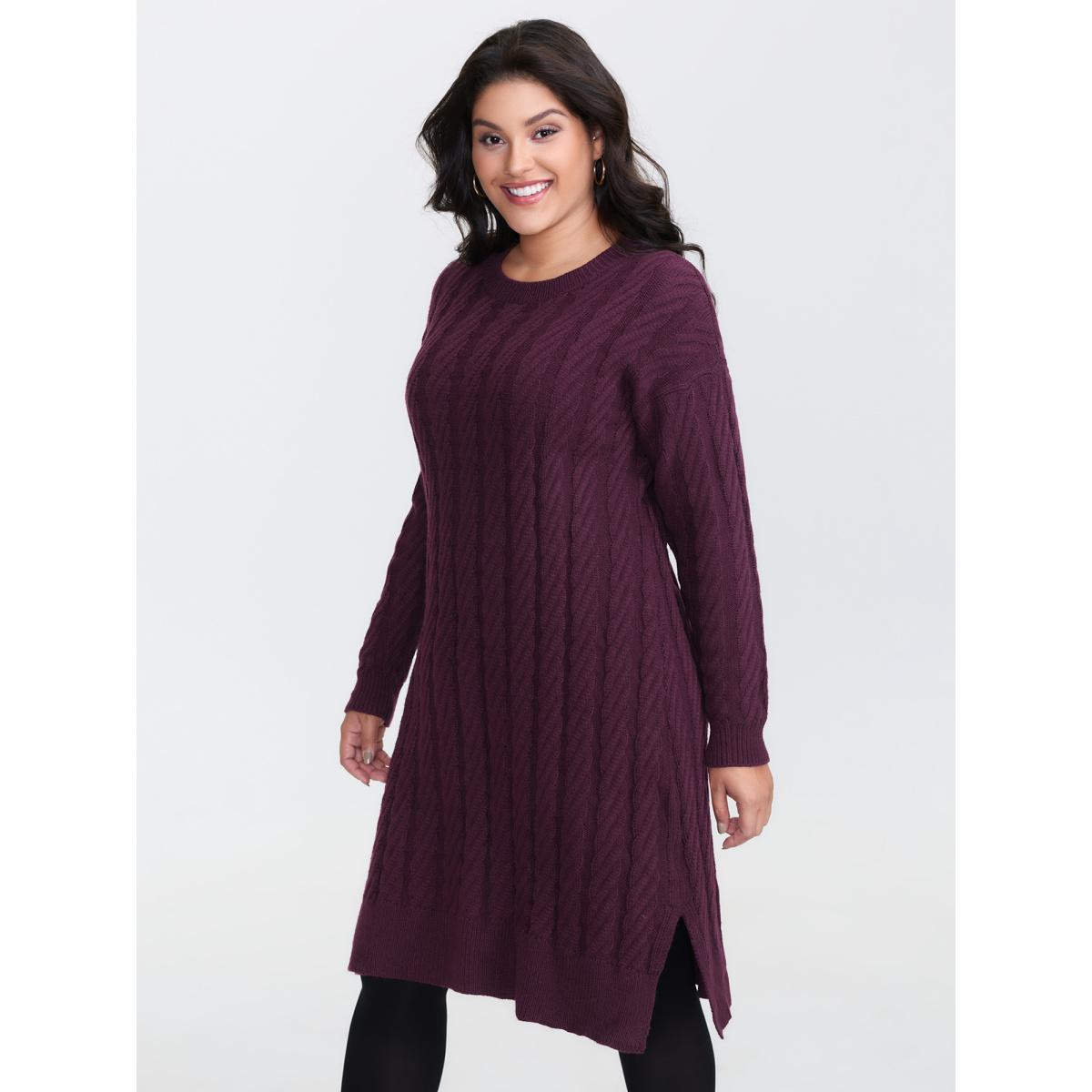 Plus Size Crew Neck Cable Texture Sweater Dress Deeppurplered Women Timeless Bodycon Long Sleeve Casual Sweater Dresses BloomChic 26/4X Product Image