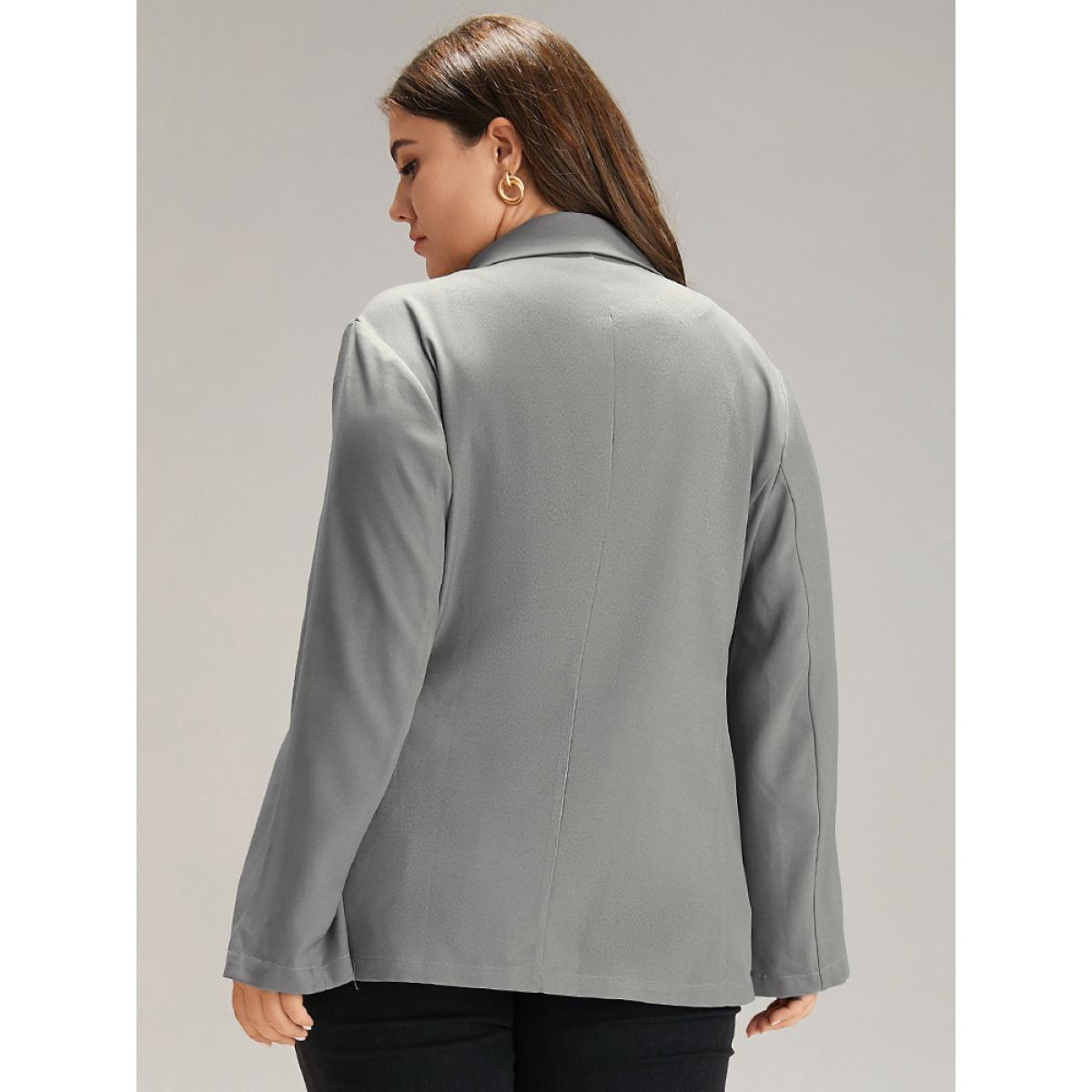 Plus Size Suit Collar Solid Double Breasted Blazer Gray Women Dailywear Plain Plain Sleeve Long Sleeve Suit Collar 10/M Pocket Casual Blazers BloomChic Product Image