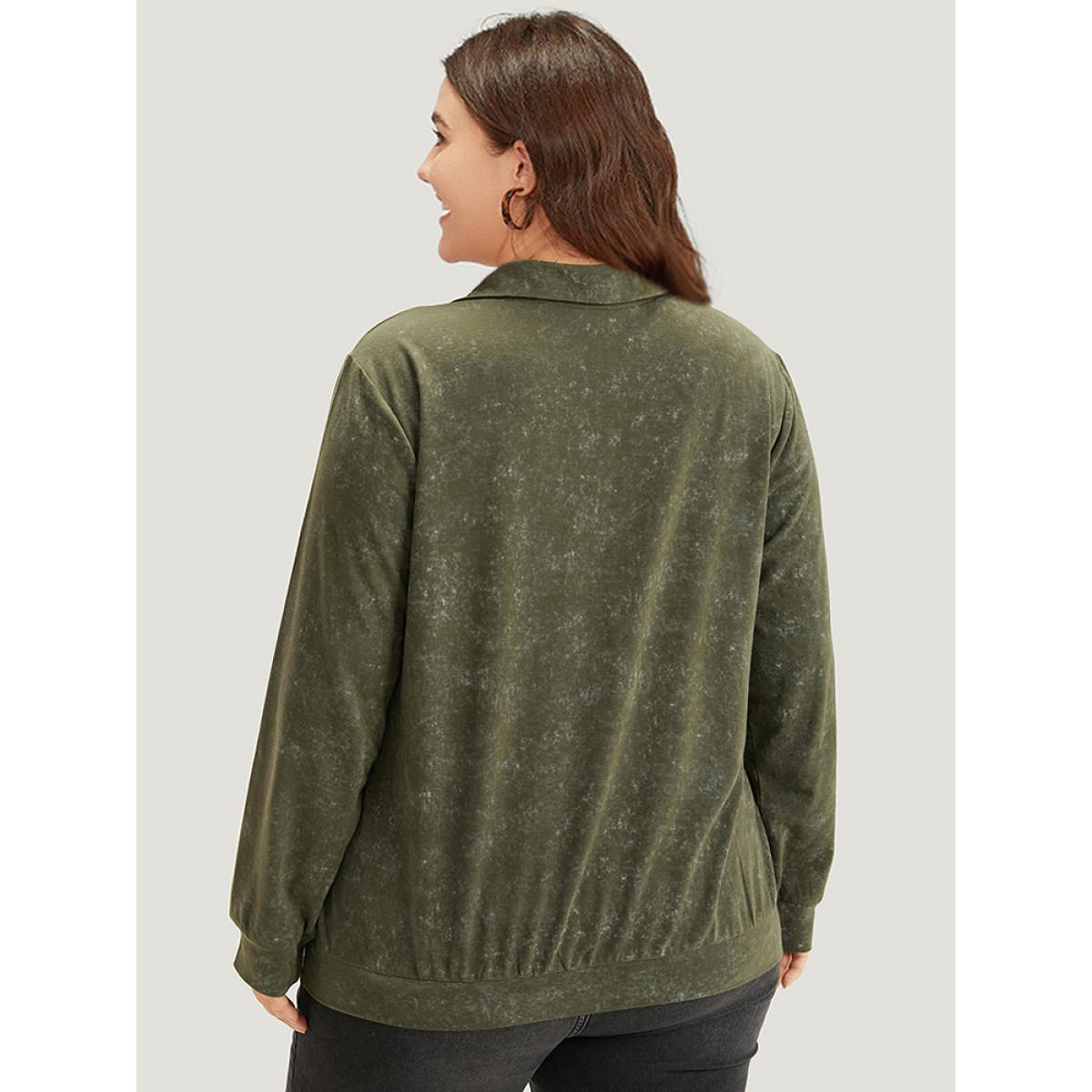 Plus Size Lapel Collar Zipper Elastic Hem Sweatshirt Women ArmyGreen Casual Elastic cuffs Lapel Collar Dailywear Sweatshirts BloomChic 26/4X Product Image