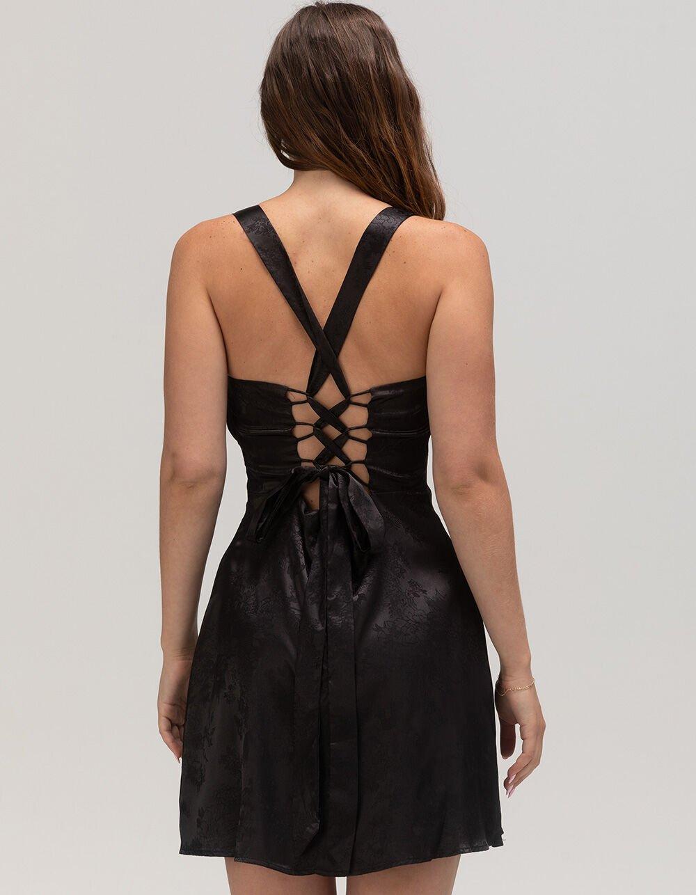 LULUS Satin Jacquard Womens Dress - BLACK Product Image