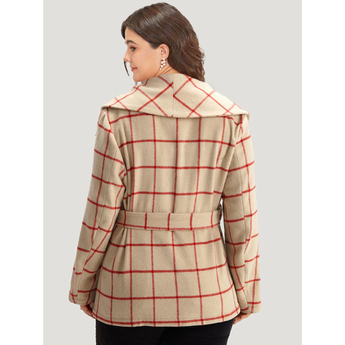 Plus Size Halloween Plaid Belted Asymmetrical Hem Lapel Collar Coat Women Red Casual Belted Ladies Dailywear Winter Coats BloomChic 12/L Product Image