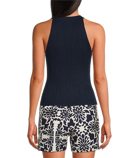 Skies Are Blue Rib Knit High Neck Sleeveless Halter Tank Product Image