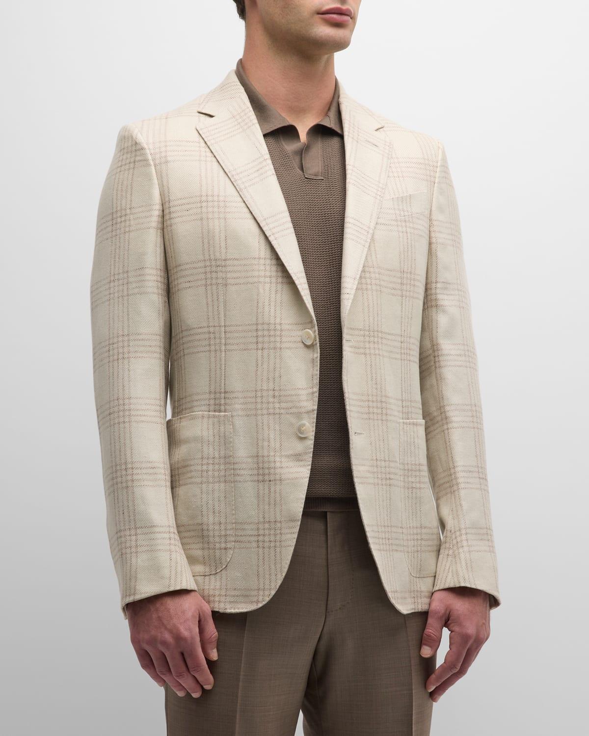 Men's Large Check Linen-Blend Sport Coat Product Image