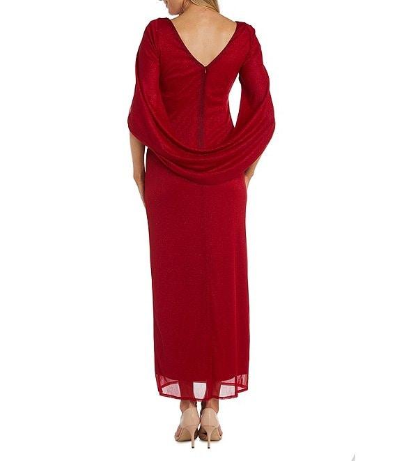 R & M Richards Cape Sleeve Crew Neck Draped Back Gown Product Image