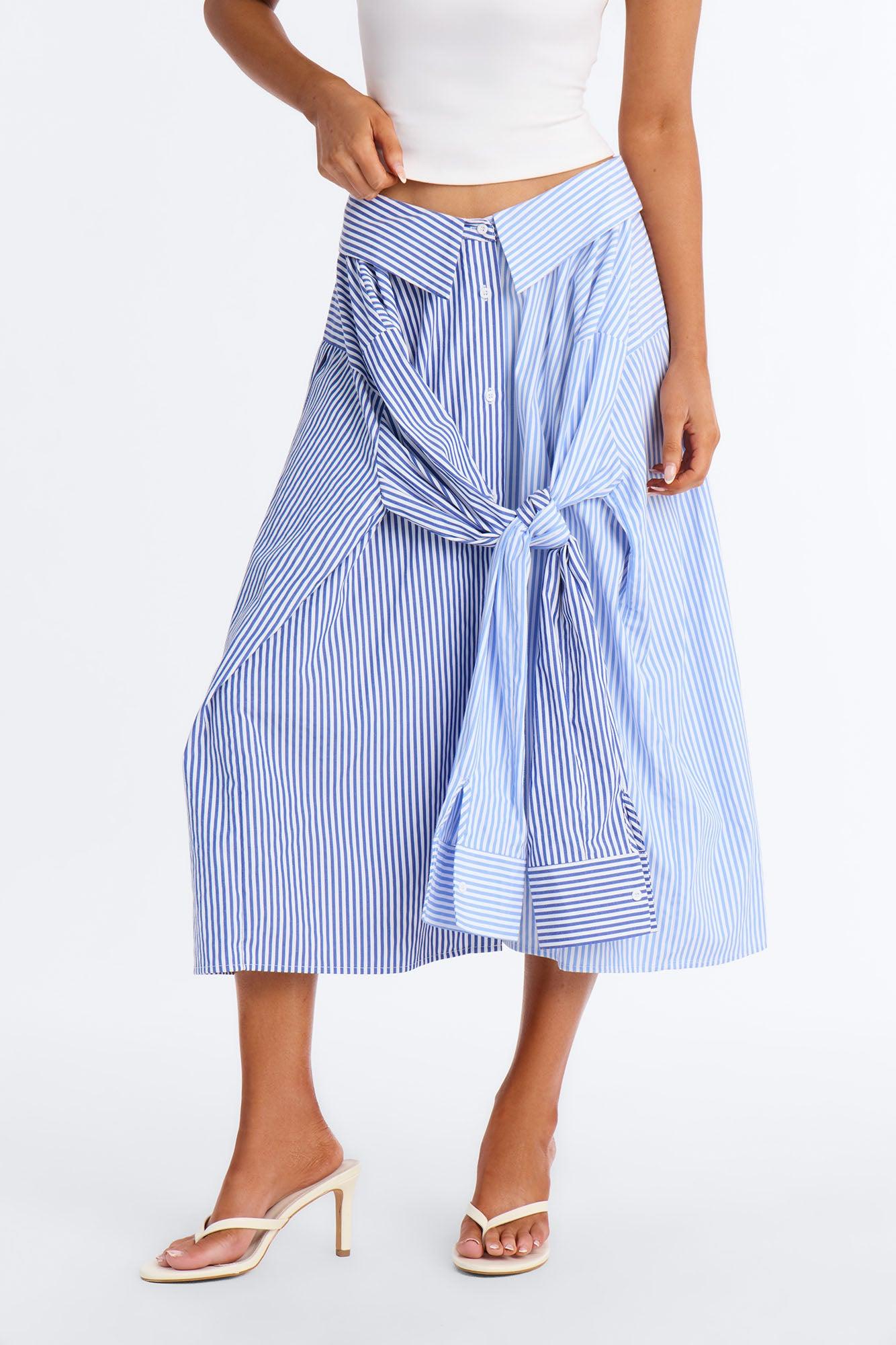 Trend Setter Poplin Striped Maxi Shirt Skirt - Blue/combo Female Product Image