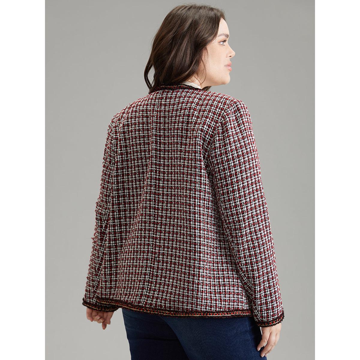 Plus Size Coarse Tweed Gingham Plisse Flap Pocket Blazer Women Scarlet Office Texture Ladies Office Winter Coats BloomChic 30/6X Product Image