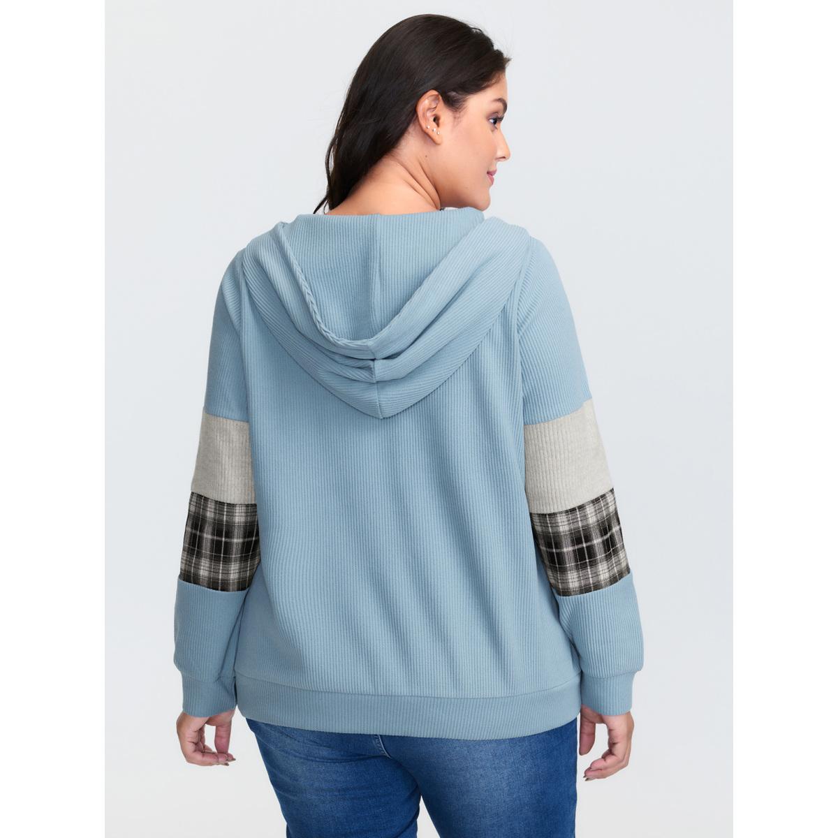 Plus Size Waffle Weave Color Contrast Hoodie Women Multicolor Leisure Texture Hooded Casual Sweatshirts BloomChic 26/4X Product Image