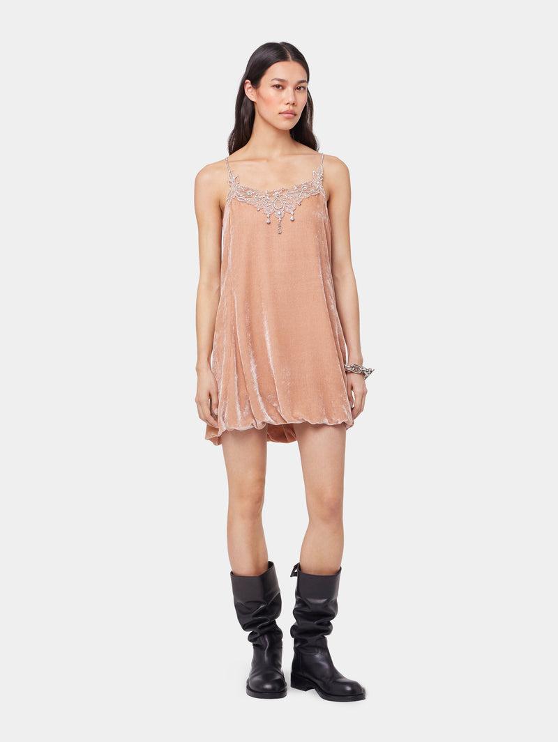 LIGHT PINK SHORT DRESS IN VELVET Product Image
