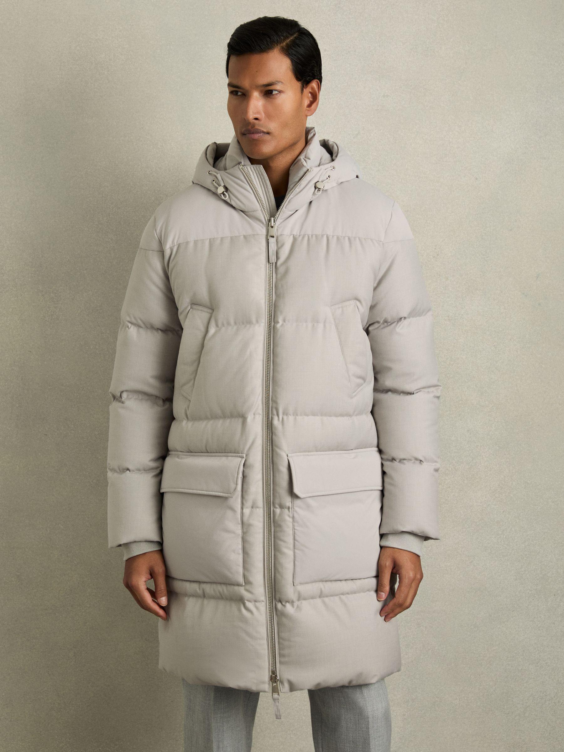 Quilted Longline Puffer Jacket in Grey Product Image