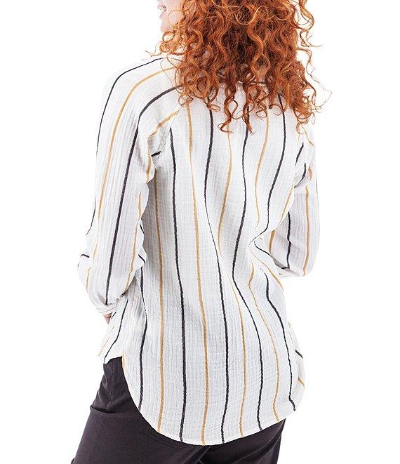 Aventura Kelford Woven Organic Cotton Stripe Print Point Collar Long Raglan Sleeve Popover Top Product Image