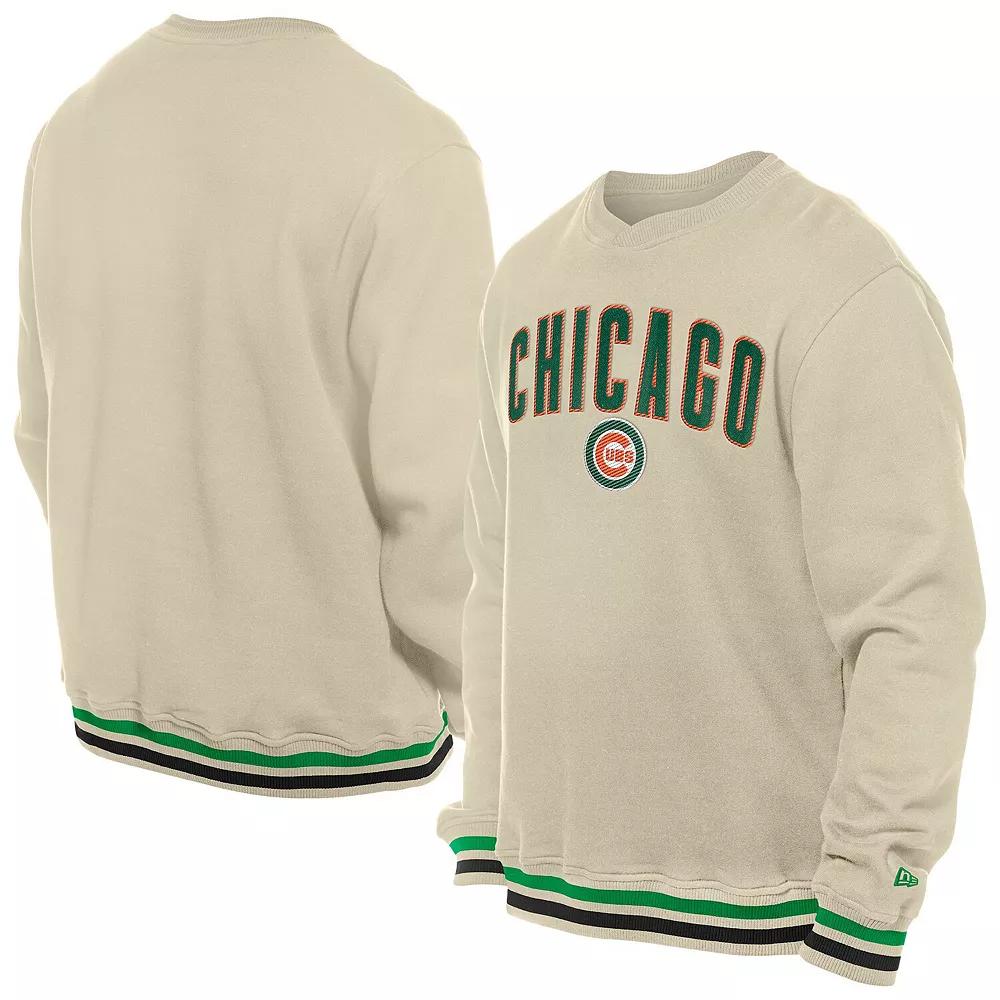 Men's New Era  Cream Chicago Cubs St. Patrick's Day Twill Pullover Sweatshirt, Size: Medium, Beige Product Image