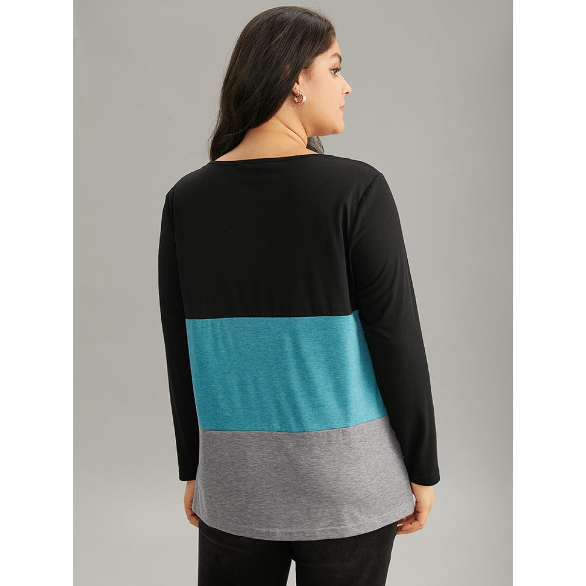 Plus Size Colorblock Contrast Twist Front T-shirt Multicolor Women Casual Contrast Plain V-neck Dailywear T-shirts BloomChic 22-24/3X Product Image