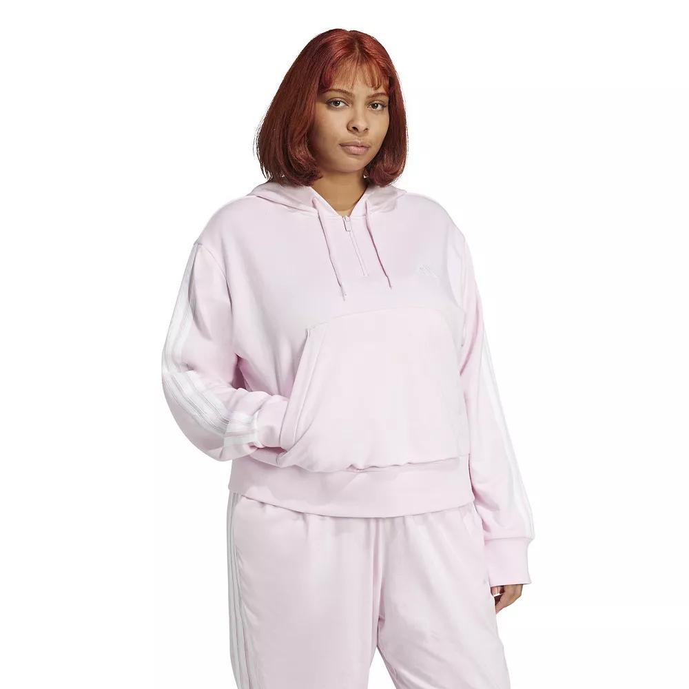 Women's adidas Essentials 3-Stripes Quarter-Zip Hoodie, Size: 1XL, Clear Pink Product Image