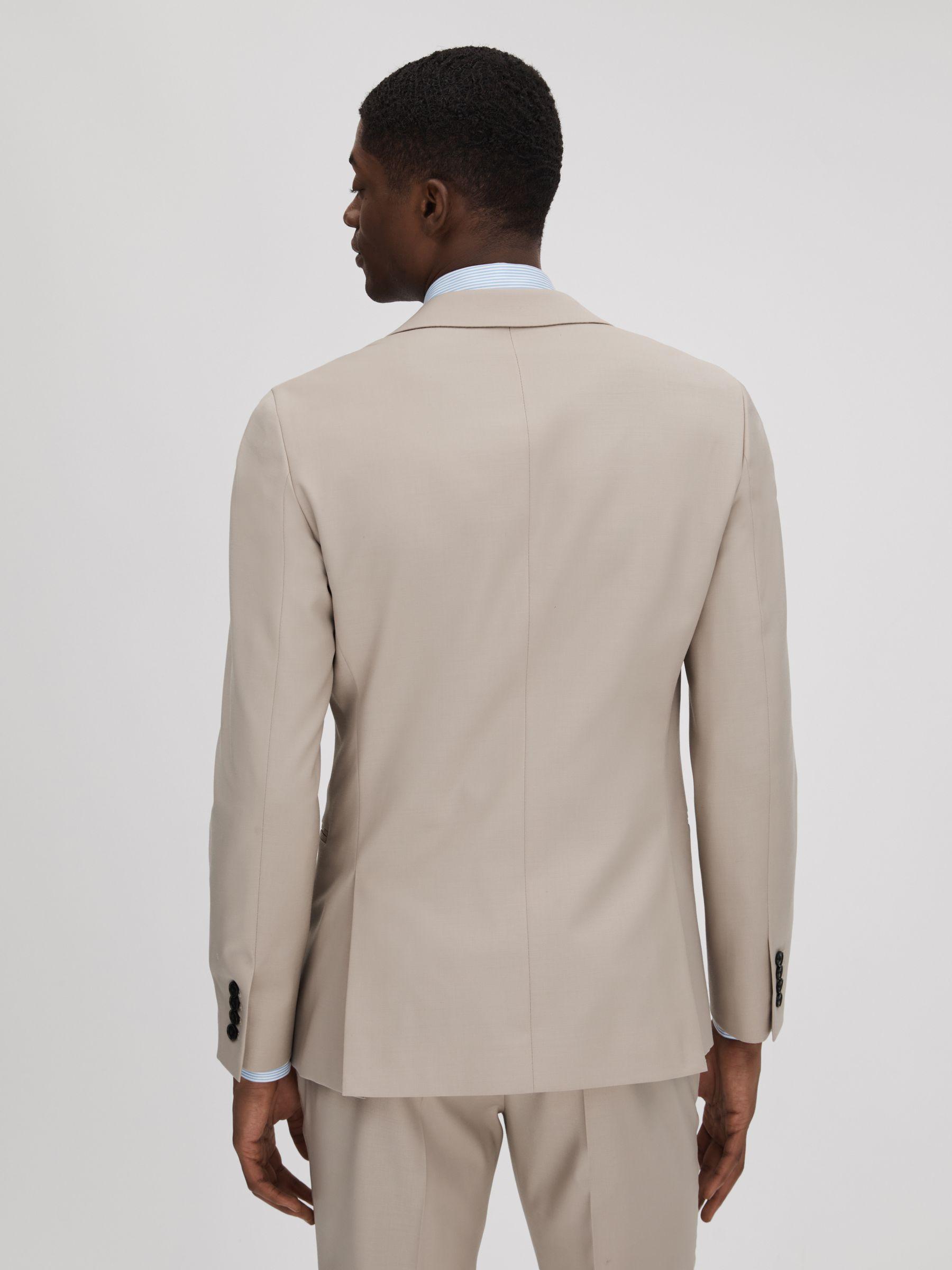 Slim Fit Wool Blend Single Breasted Blazer in Stone Product Image