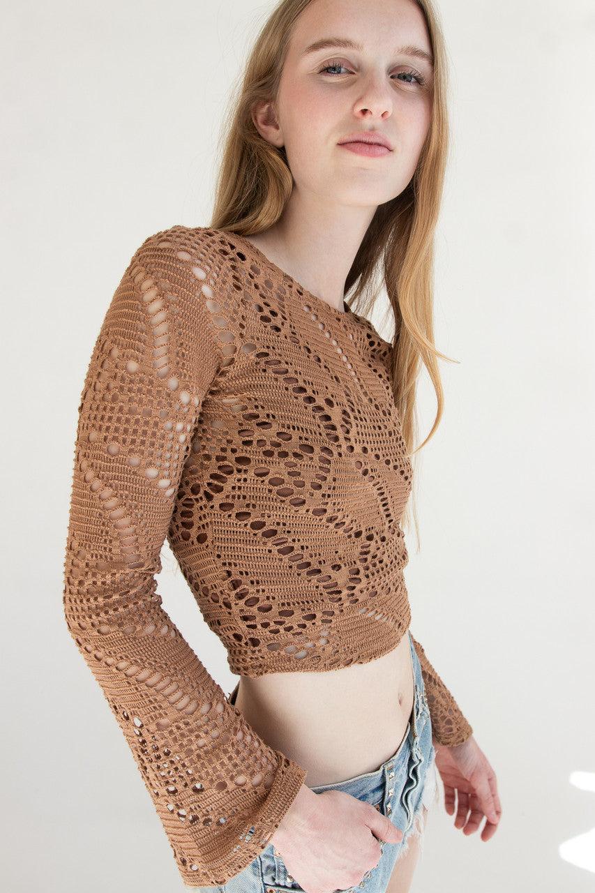 Bell Sleeve Crochet Net Top Product Image