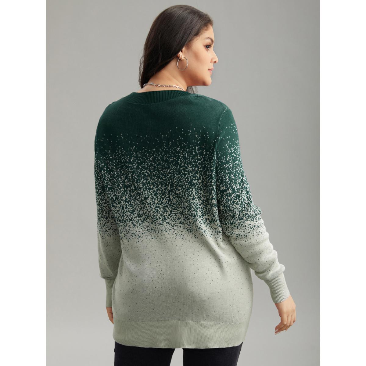 Plus Size Supersoft Essentials Ombre Elastic Cuffs Pullover DarkGreen Women Casual Loose Long Sleeve Round Neck Dailywear Pullovers BloomChic 18-20/2X Product Image