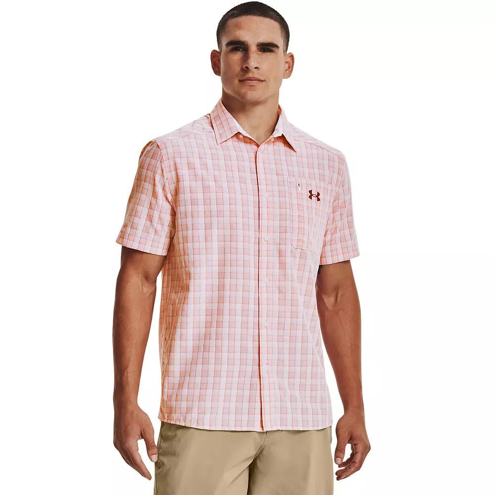 Men's Under Armour UPF 30 Drift Tide 2.0 Plaid Performance Short Sleeve Button-Down Shirt, Size: Medium, Fox Product Image