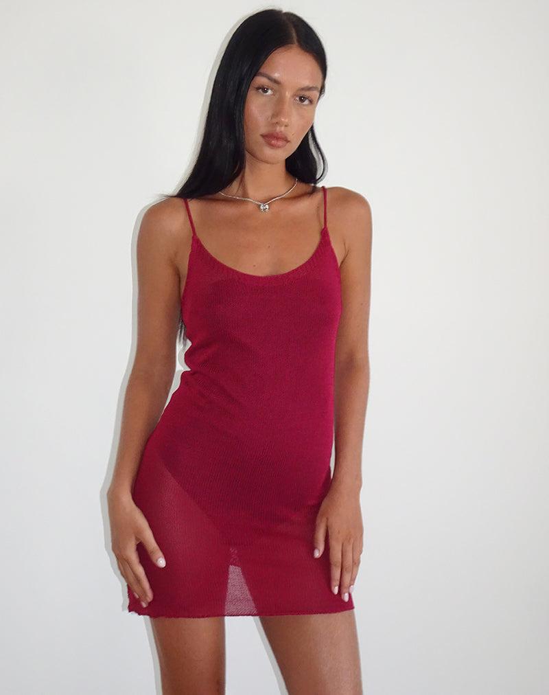 Chiara Mini Dress in Sheer Knit Red Female Product Image