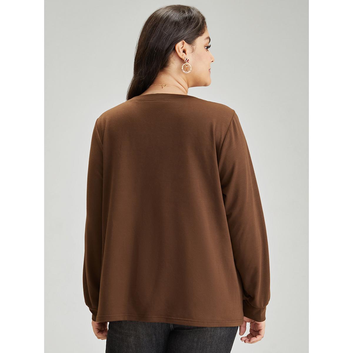 Plus Size Plaid V Neck Patchwork Elastic Cuffs Sweatshirt Women DarkBrown Casual Contrast V-neck Festival-Christmas Sweatshirts BloomChic 18-20/2X Product Image