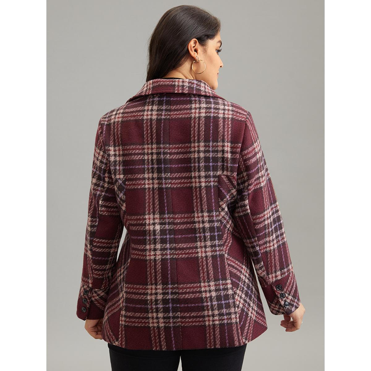 Plus Size Plaid Lapel Collar Double Breasted Coat Women RedViolet Casual Lined Ladies Dailywear Winter Coats BloomChic 10/M Product Image