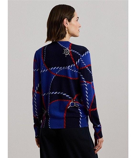 Lauren Ralph Cotton Blend Rope Print Crew Neck Long Sleeve Sweater Product Image