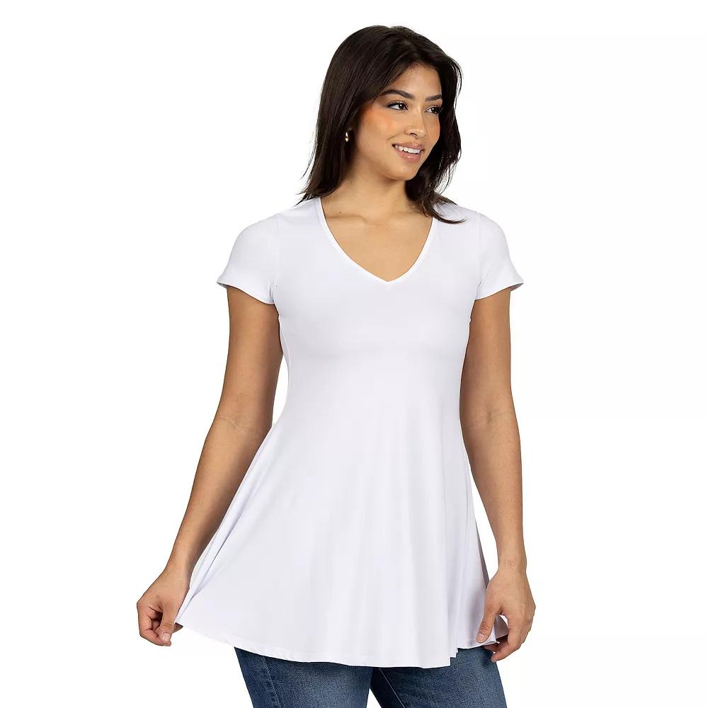 Women's 24Seven Comfort Apparel Loose Fit V Neck Tunic Top,  Product Image