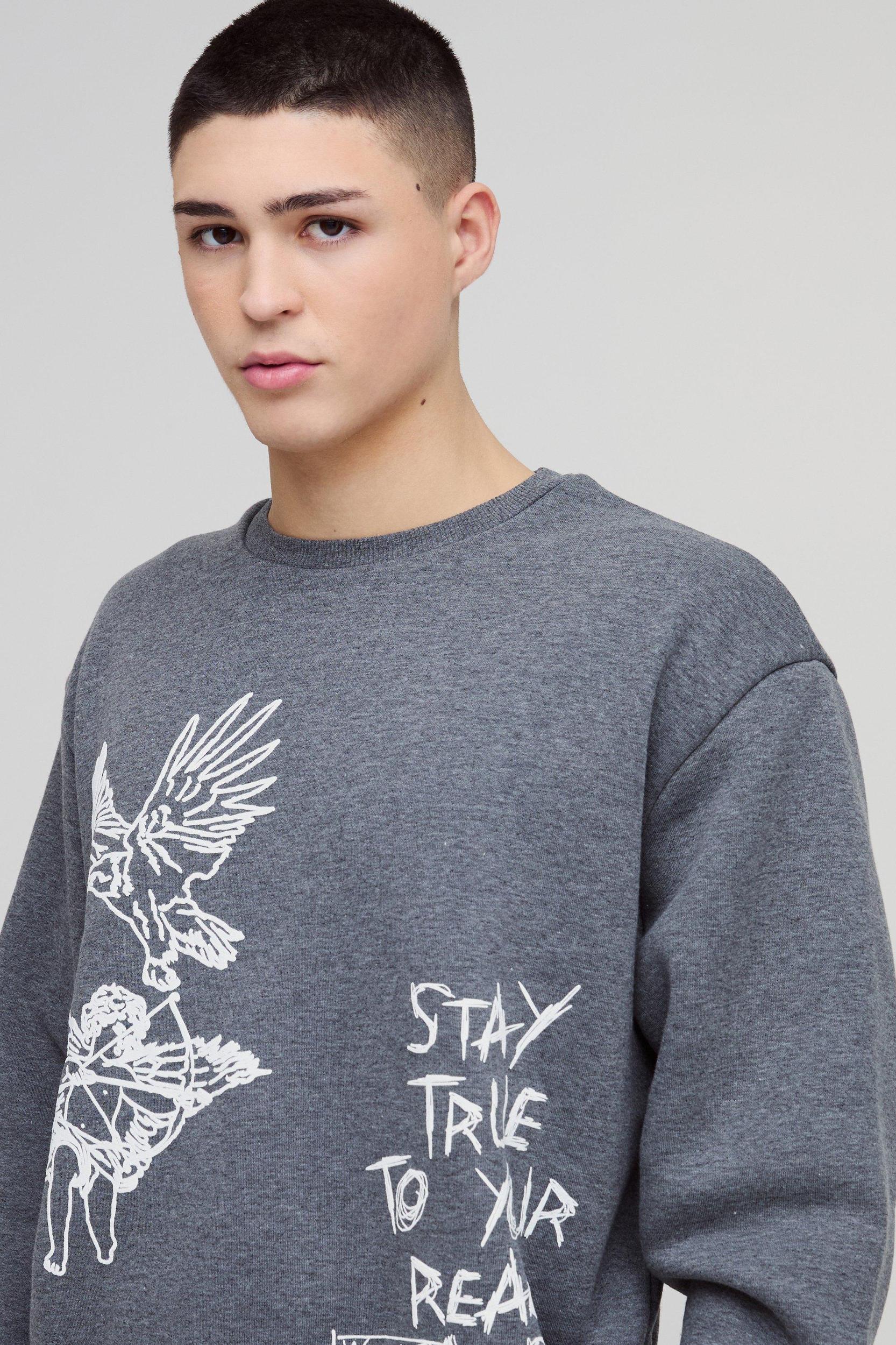 Oversized Boxy Graffiti Slogan Hoodie | boohooMAN USA Product Image