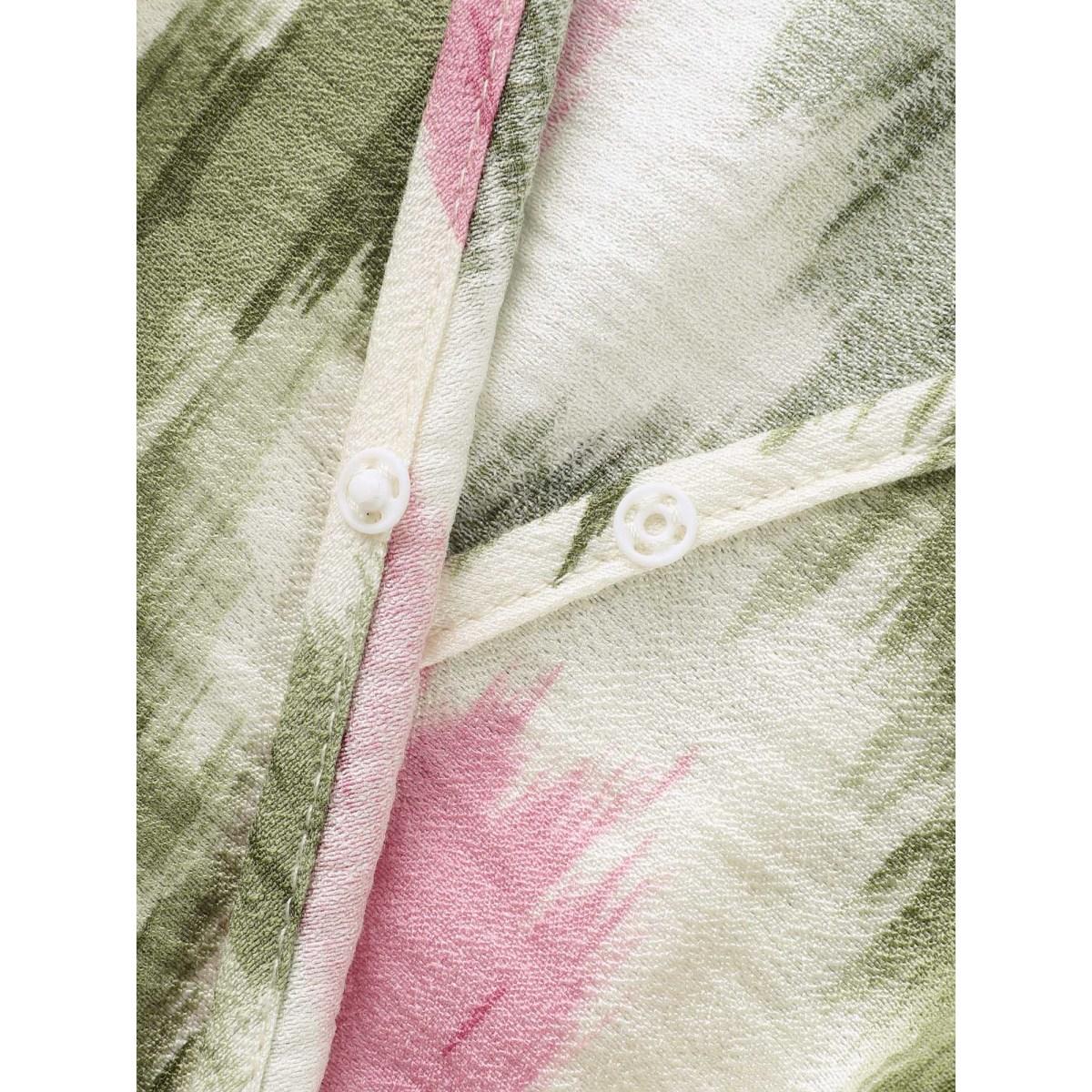 Plus Size Multicolor Tie-Dye Shirred Waist Pockets Blouse Women Short sleeve Overlap Collar Vacation Blouses BloomChic 30/6X Product Image