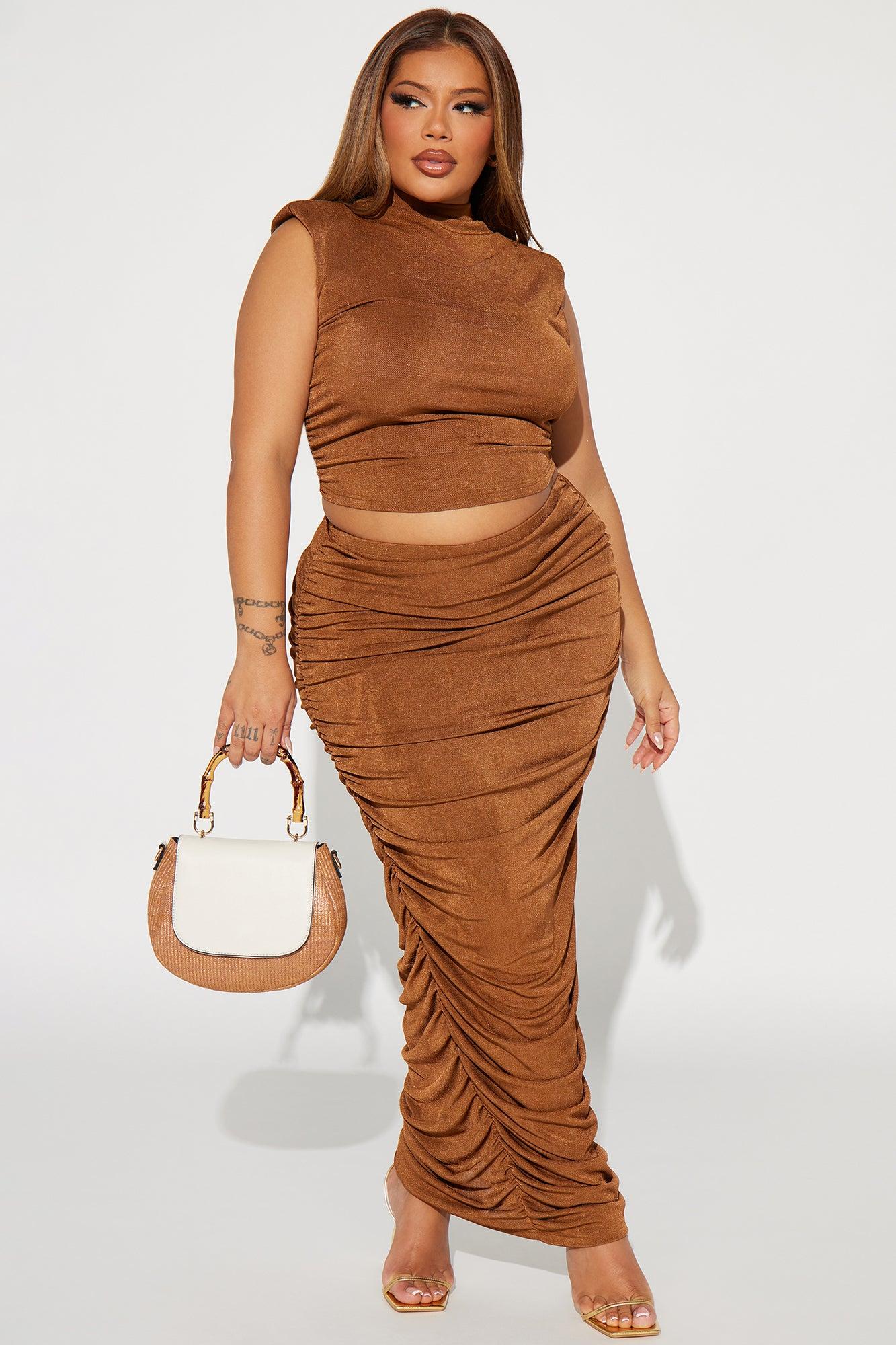 Kayline Slinky Skirt Set - Brown Product Image