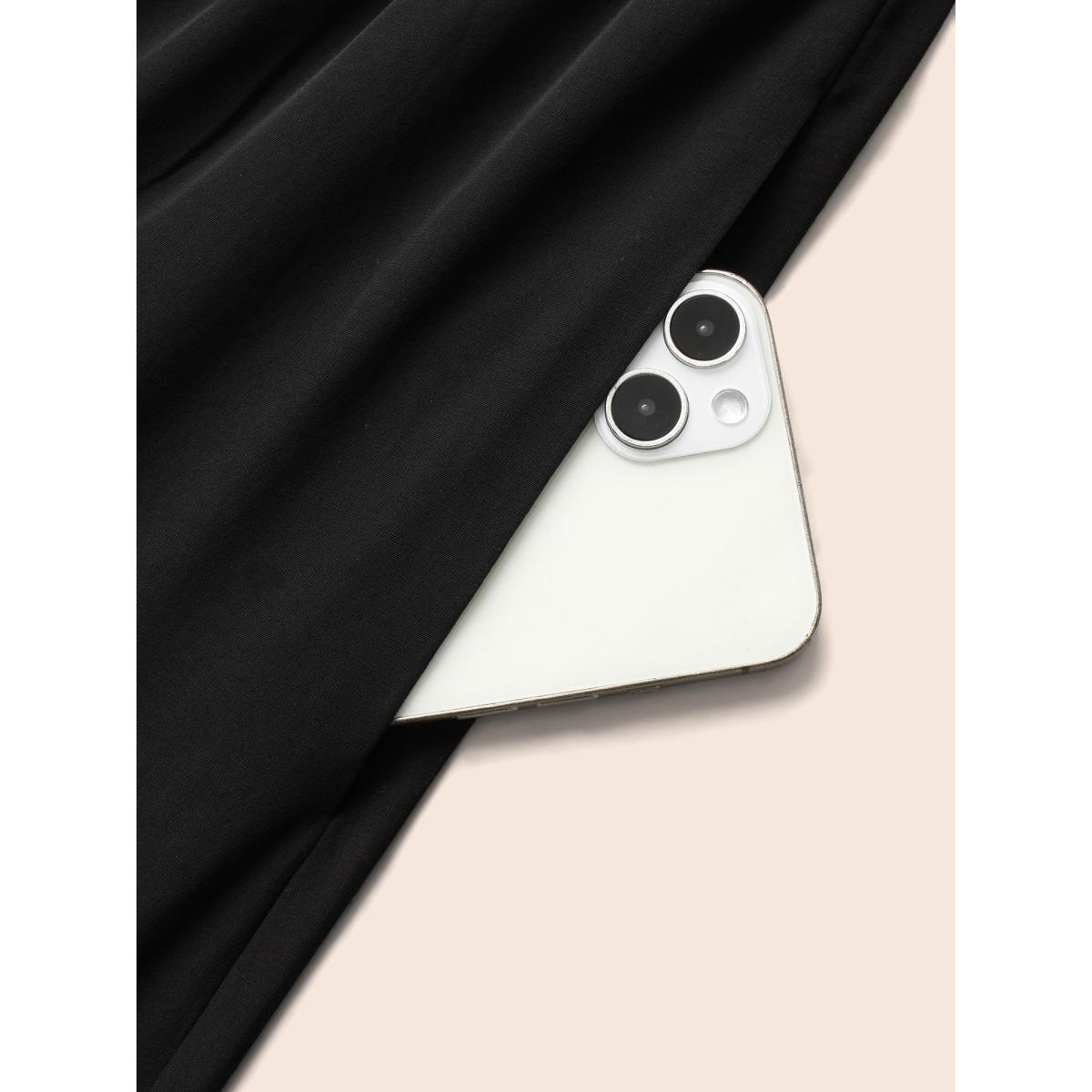 Plus Size Black Glitter Striped Patchwork Shirred Jumpsuit Women Cocktail Elbow-length sleeve Overlap Collar Party Loose Jumpsuits BloomChic 22-24/3X Product Image