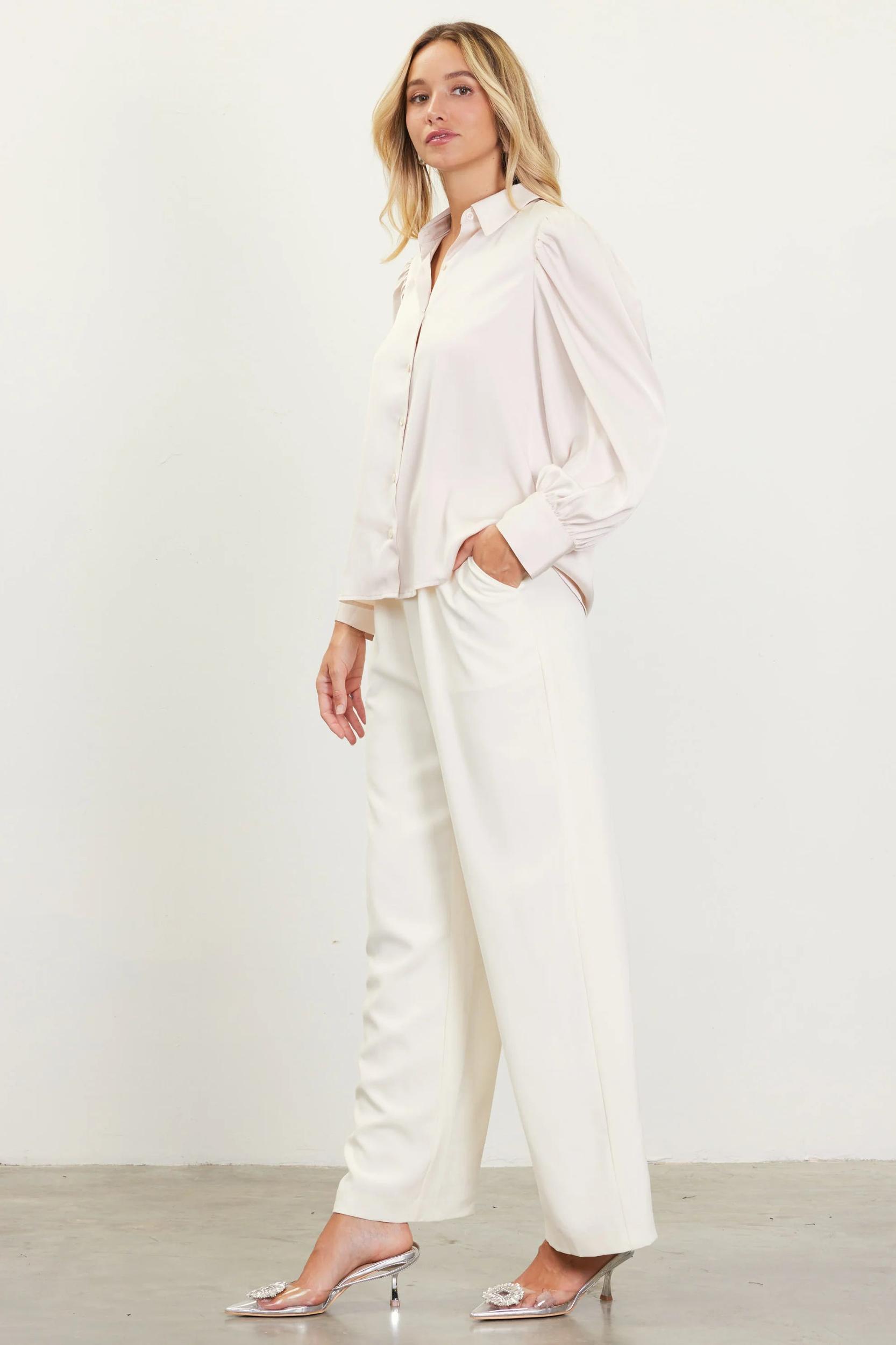 Long Sleeve Puff Shoulder Blouse Product Image