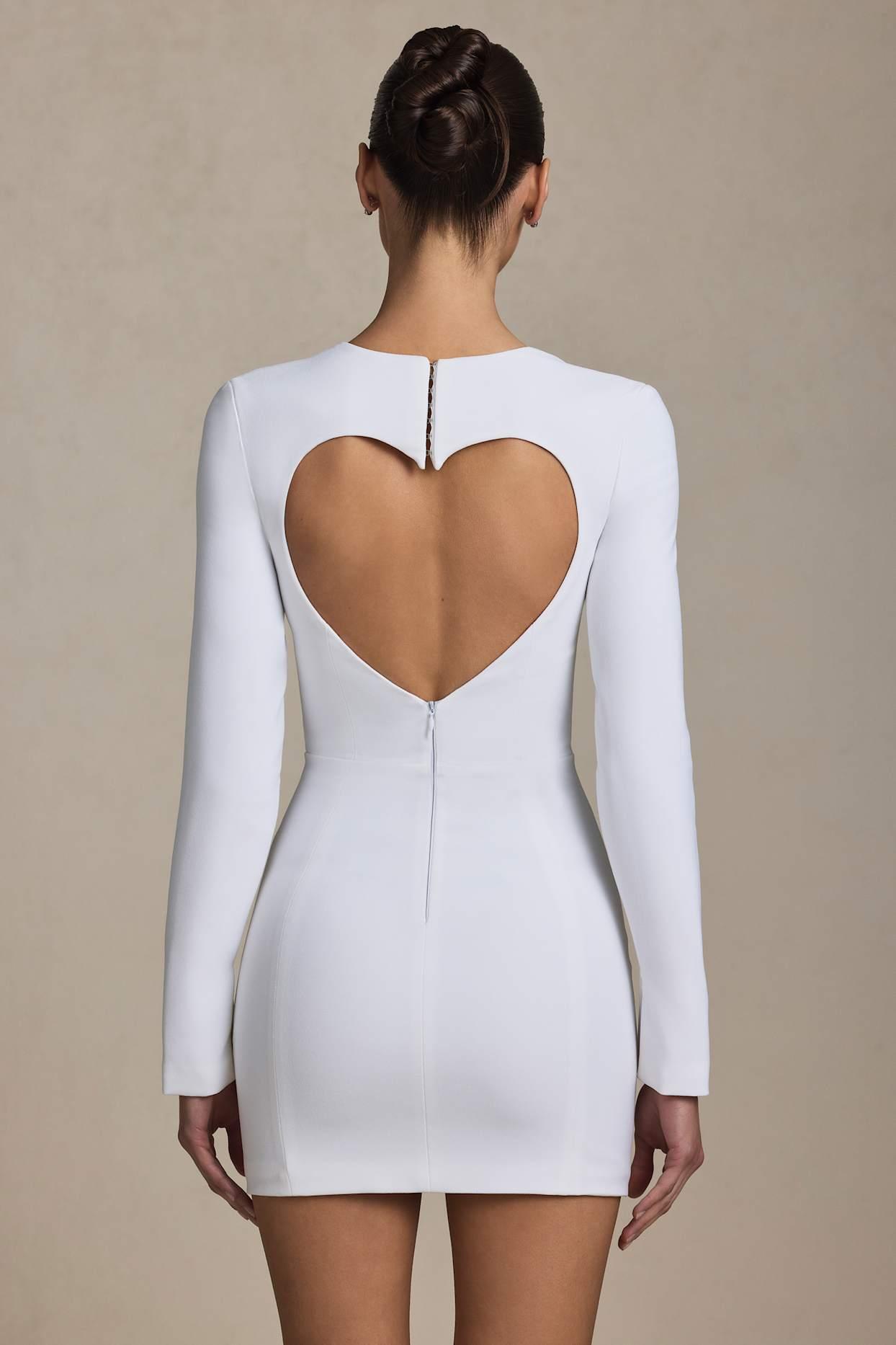 Cut-Out Heart-Detail Bodycon Mini Dress in White Product Image