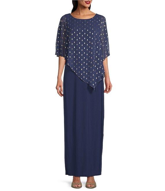 Ignite Evenings 3/4 Capelet Sleeve Crew Neck Foil Metallic Popover Dress Product Image