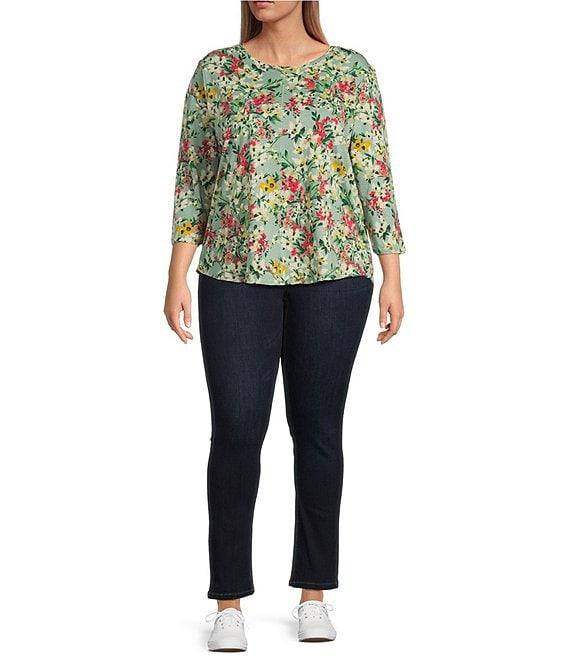 Westbound Plus Size Bundle Floral 3/4 Sleeve Knit Crew Neck Top Product Image