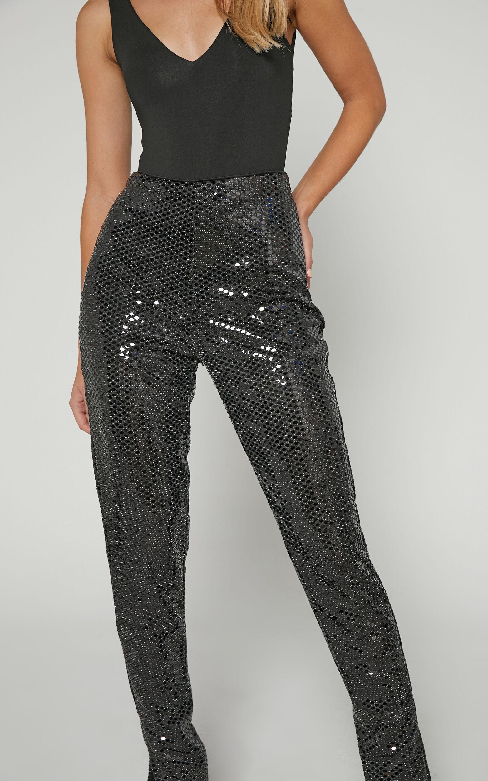 Deola Pant - Sequin High Waisted Skinny Leg in Black Product Image