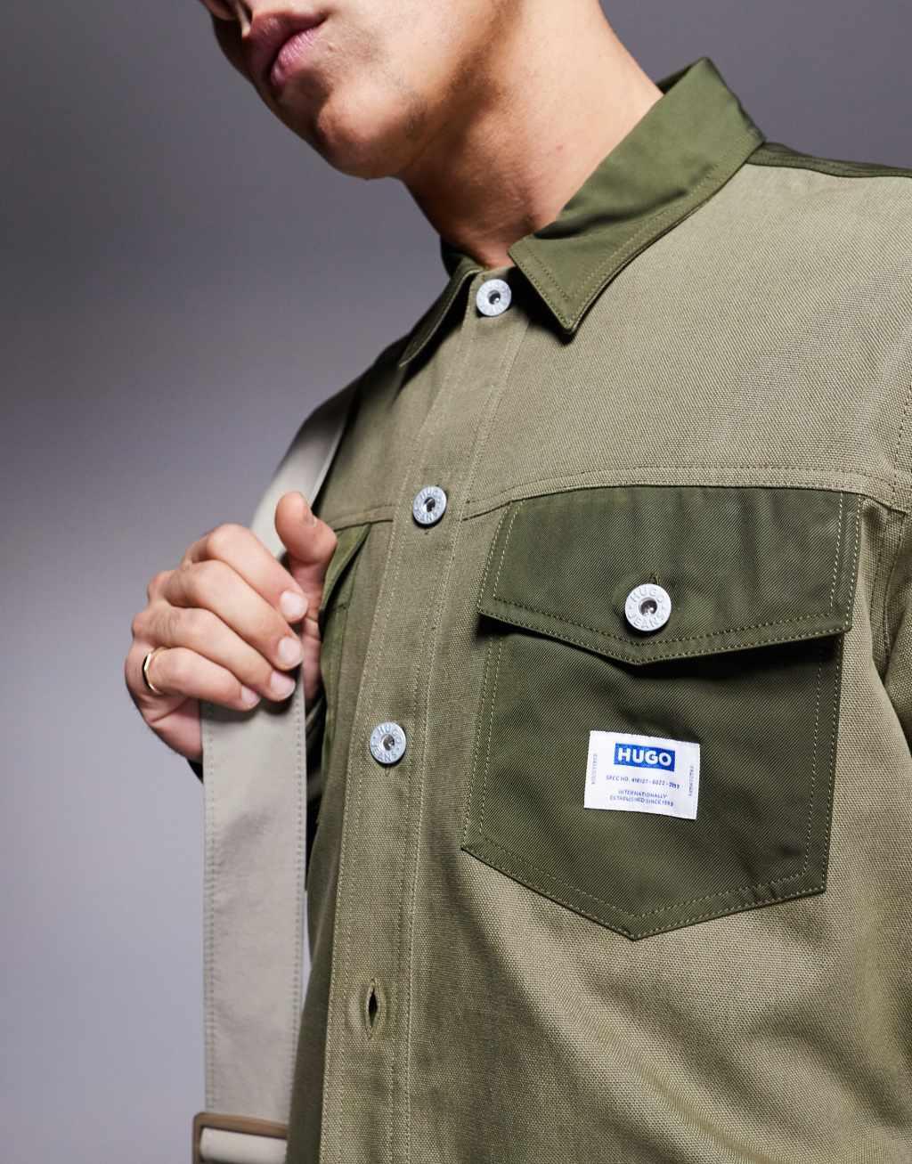 HUGO Blue Ebrido contrast pocket overshirt in green - part of a set Product Image