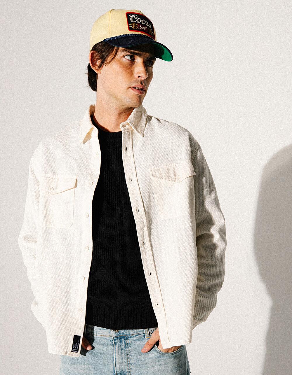 RSQ Mens Waffle Oversized Long Sleeve Button Up Shirt - DARK OLIVE Product Image