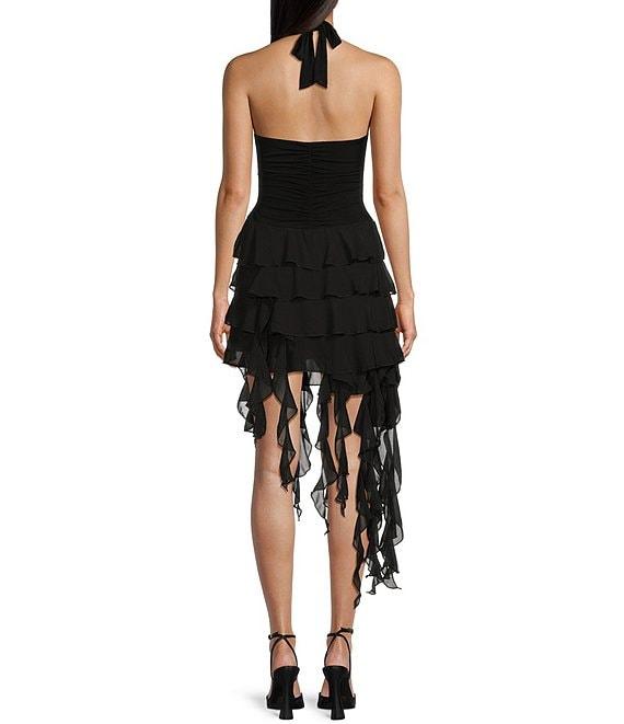 Honey and Rosie Halter Neck Tie Back Corkscrew Skirt Dress Product Image