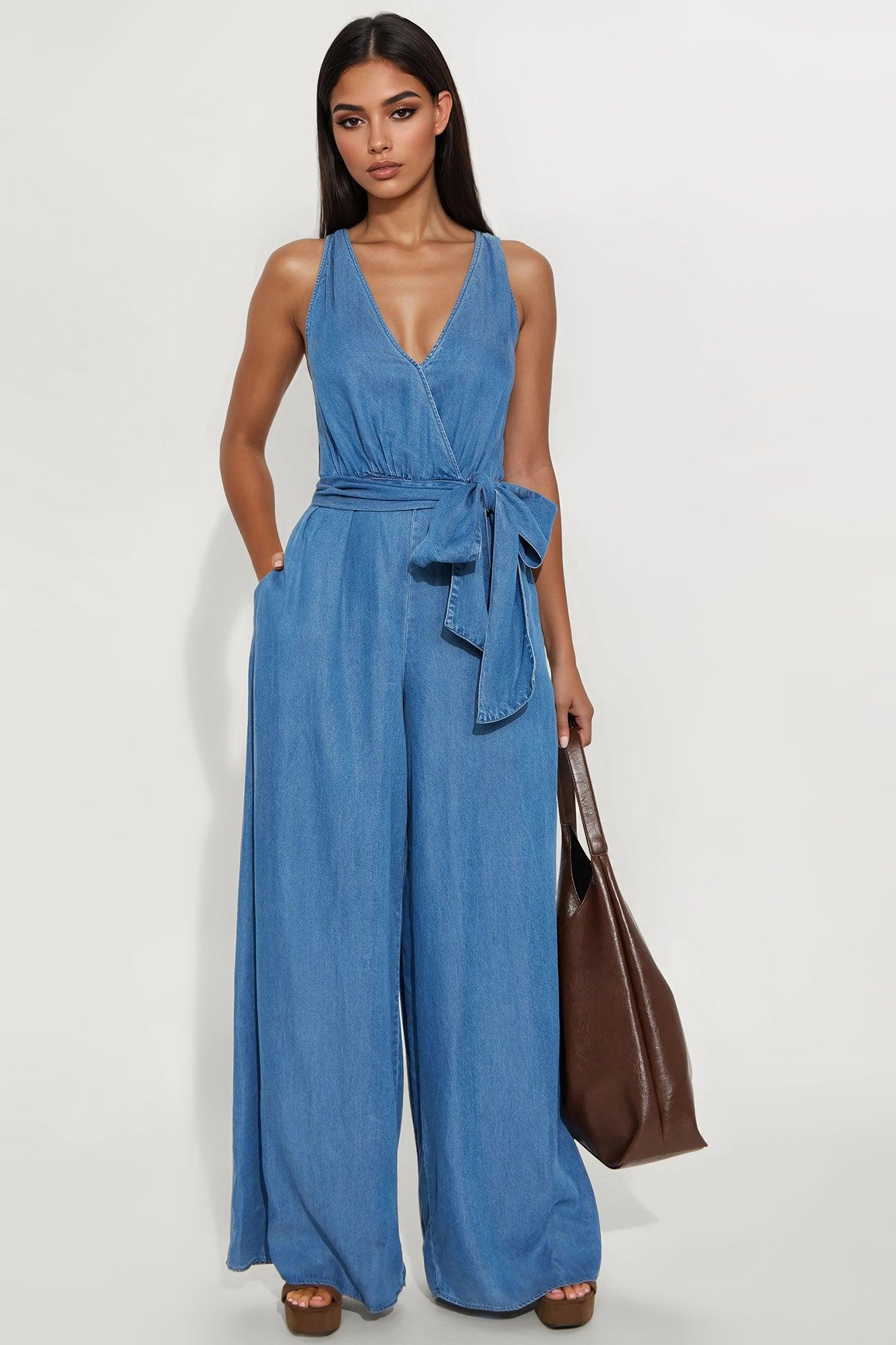 Lola Wide Leg Jumpsuit - Medium Wash Female Product Image