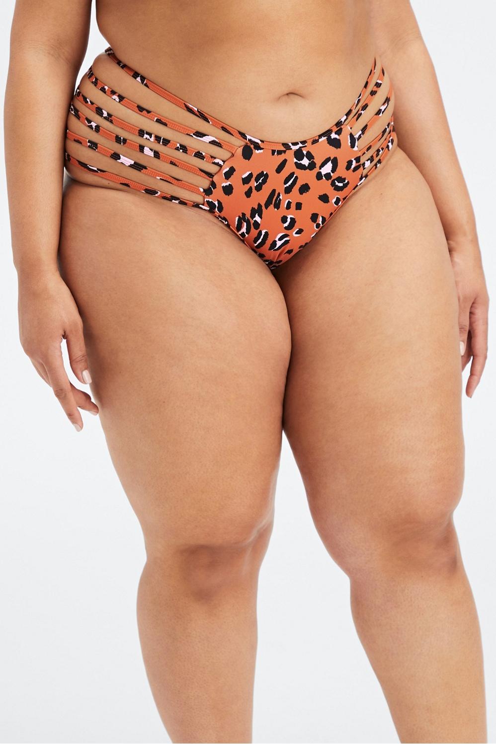Fabletics High-Waisted Strappy Bikini Bottom Womens Burnt Ochre Wavy Leo Size XS Product Image