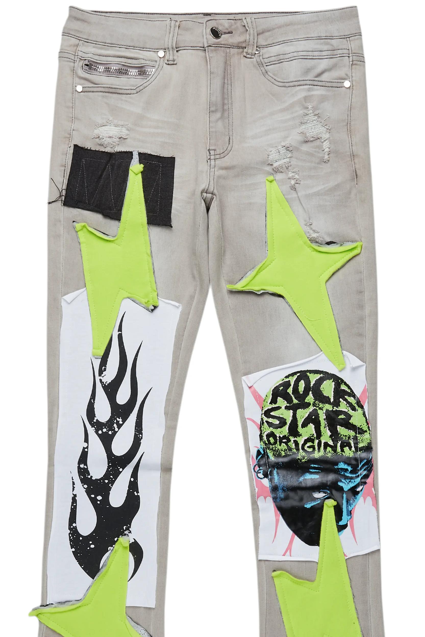 Edgar Grey/Yellow Patchwork Stacked Flare Jean Male Product Image