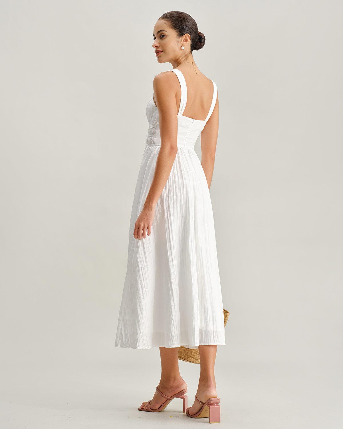White Ruched Slip Maxi Dress Product Image