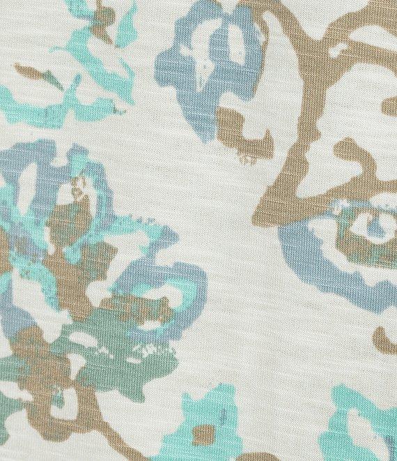 Multiples Petite Size Slub Knit Batik Multi V-Neck 3/4 Dolman Sleeve Top Product Image