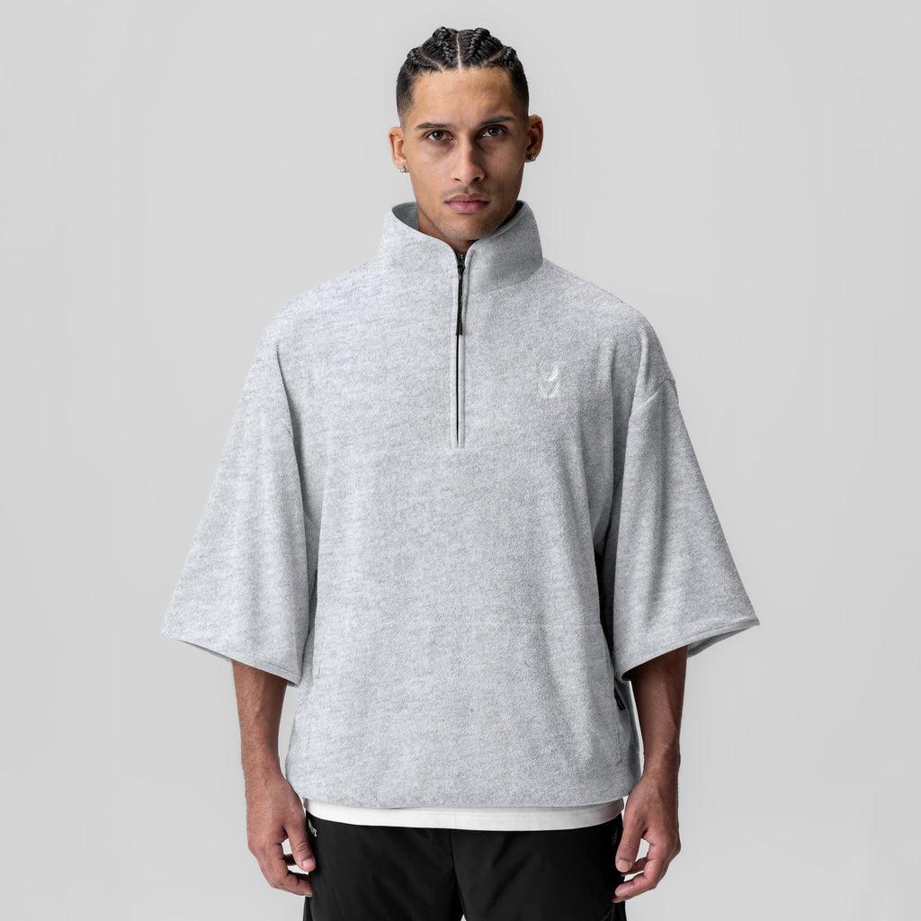 1057. Towel Terry Quarter Zip Oversized Tee - Heather Grey Product Image