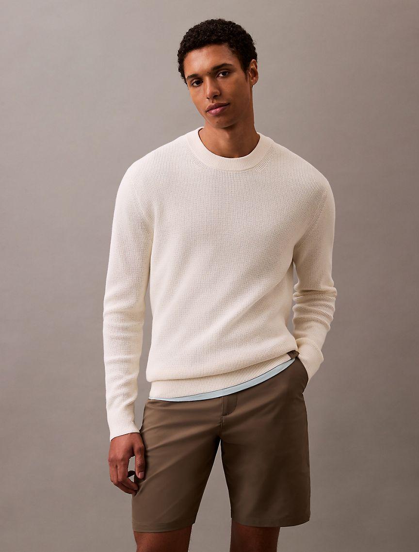 Smooth Cotton Waffle Crewneck Sweater Product Image