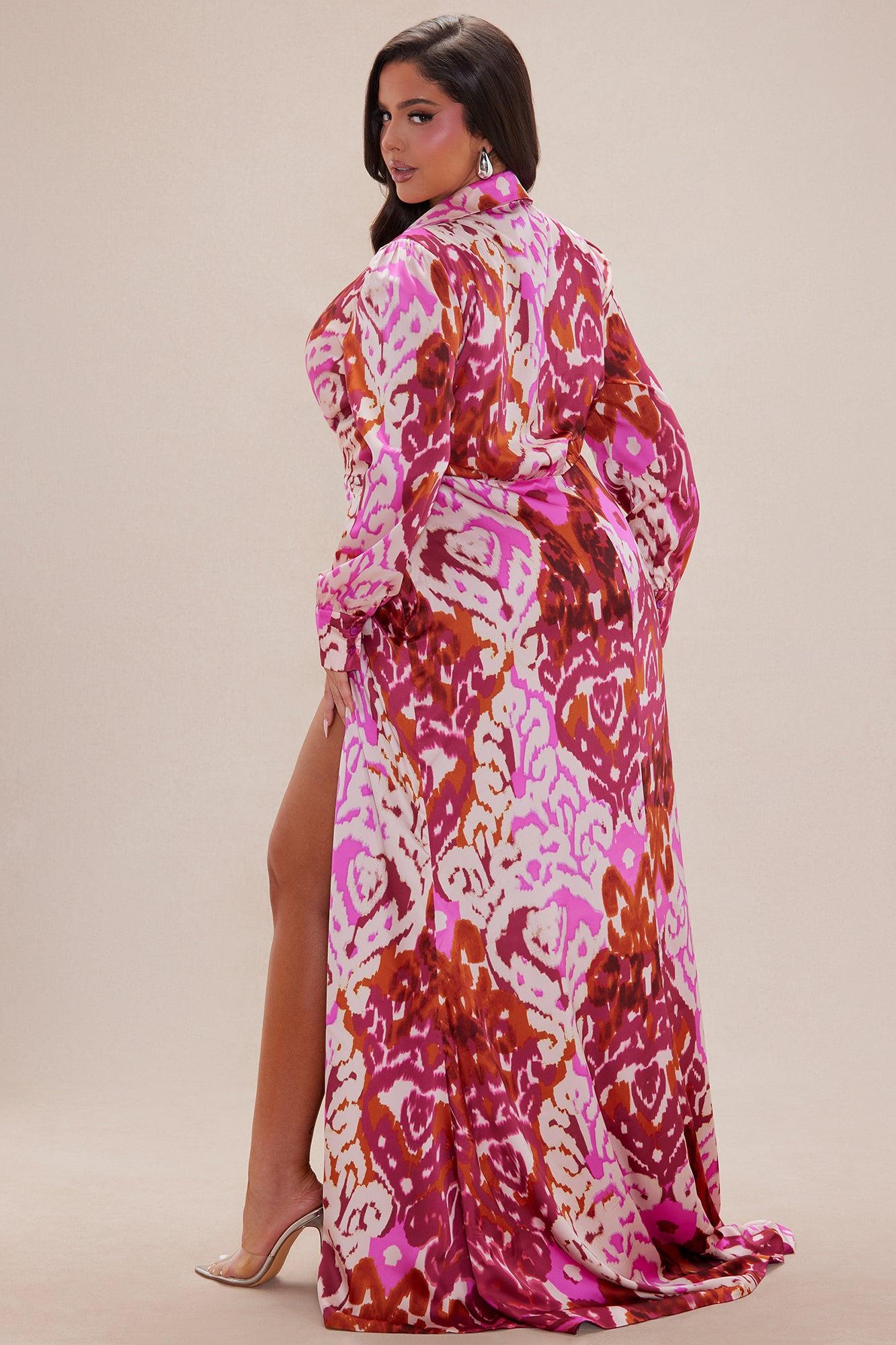 Lienna Satin Maxi Dress - Fuchsia/combo Product Image