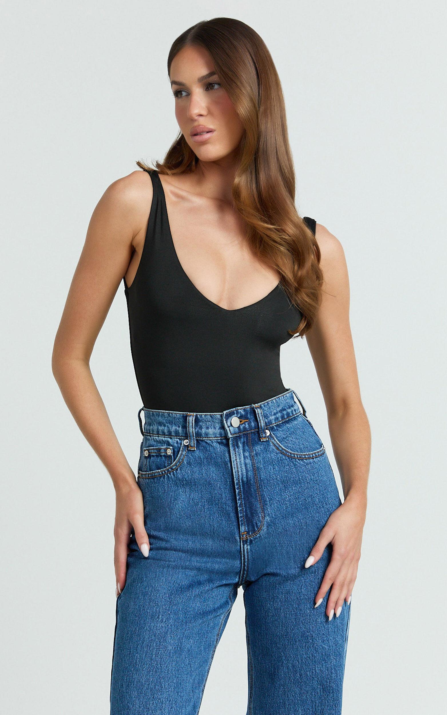Jamie Bodysuit - V Neck Bodysuit in Black Product Image