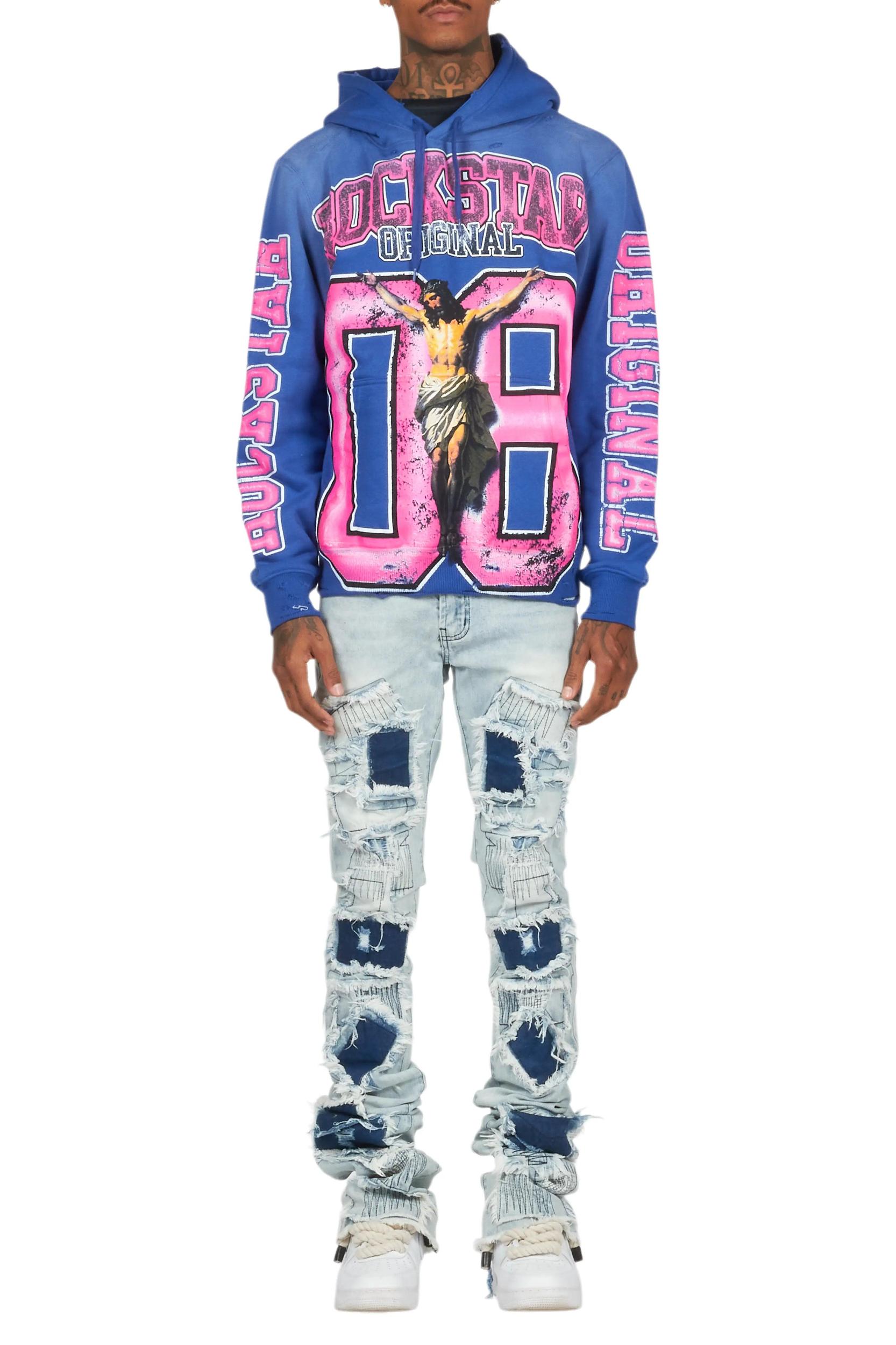 Fields Royal/Light Blue Hoodie/Super Stacked Flare Jean Bundle Male Product Image